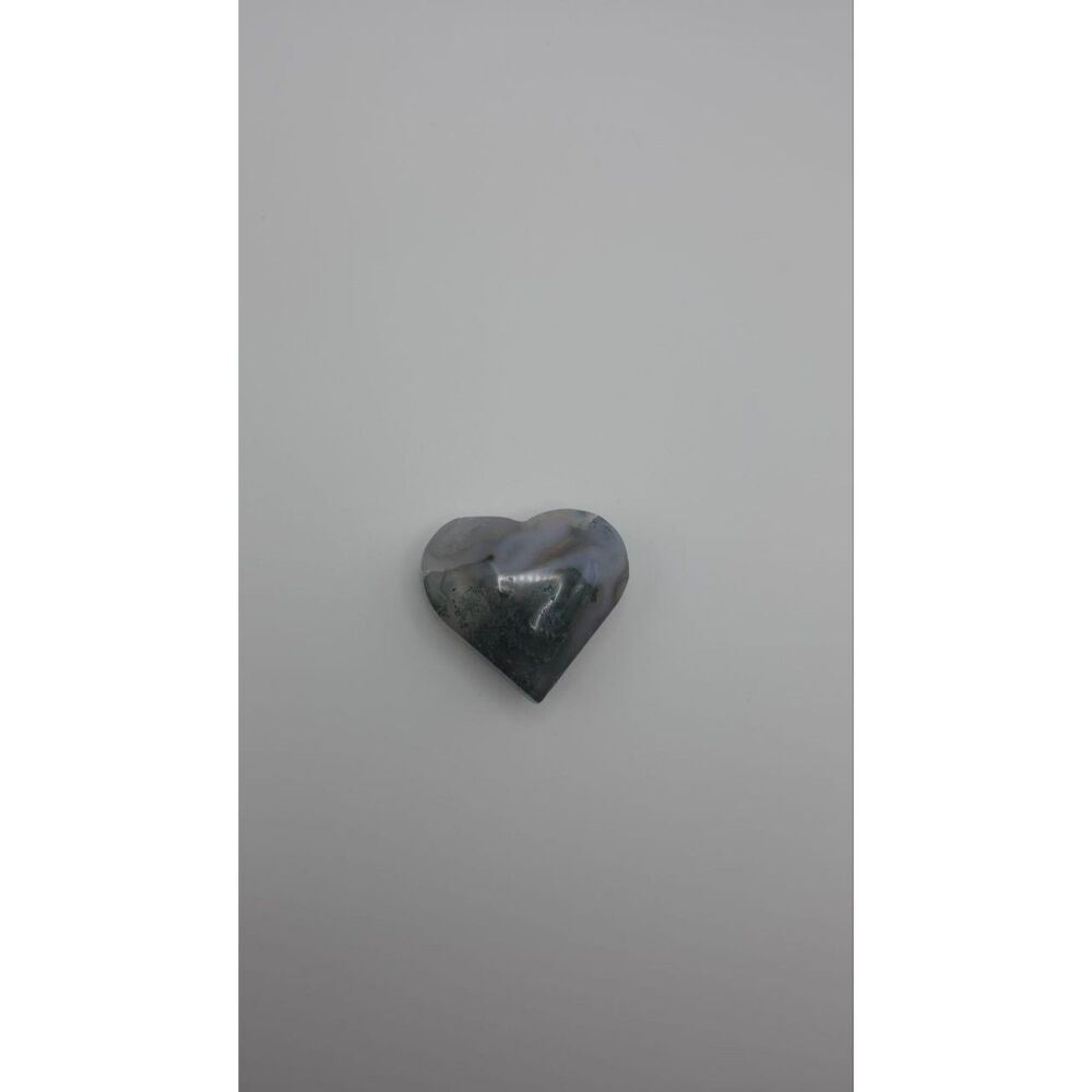 Moss Agate Heart Polished Green Gray Crystal Palm Stone